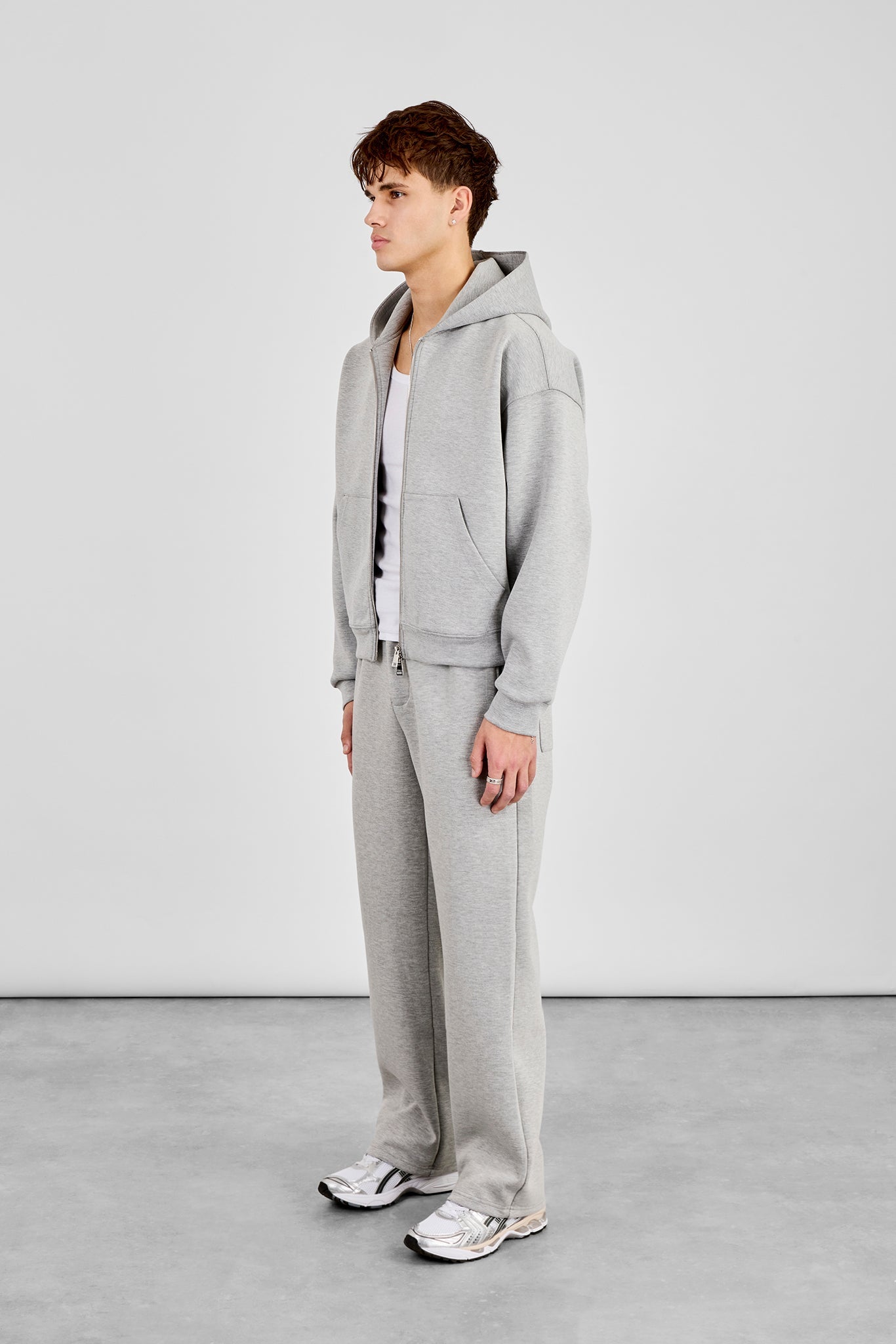 Scuba Zip Through Boxy Hoodie & Relaxed Scuba Trouser - Grey